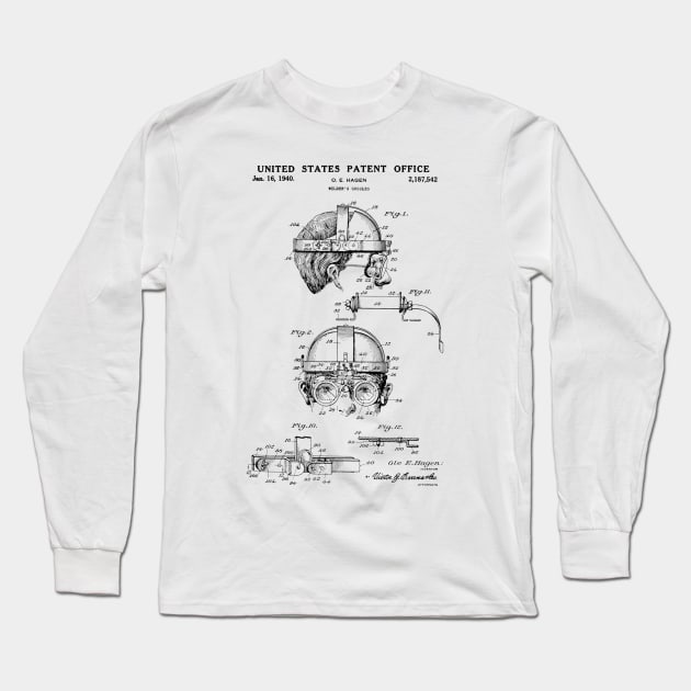 Welding Goggles Patent Black Long Sleeve T-Shirt by Luve